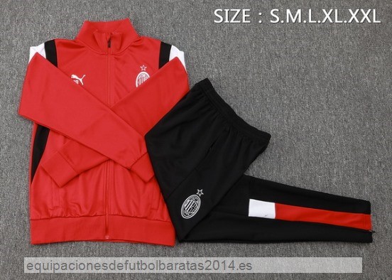 Nuevo Conjunto Completo Ropa Deportiva Con Cremallera Larga AC Milan 23/24 Rojo Blanco Negro Baratas